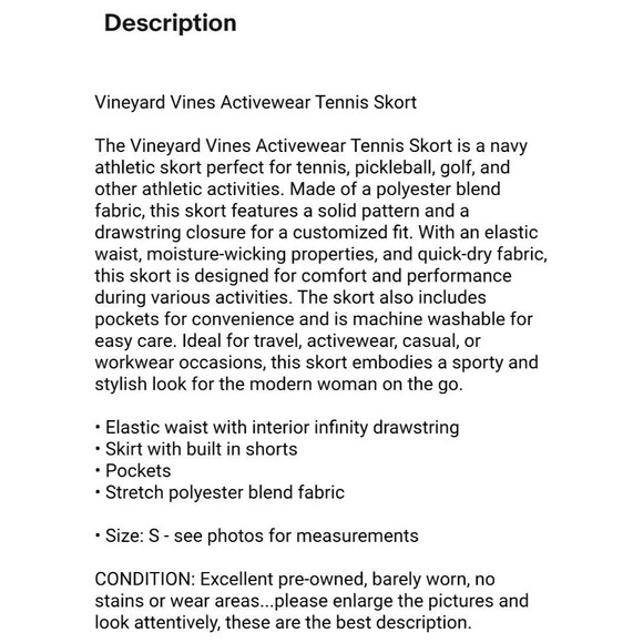 Vineyard Vines Activewear Tennis Skort  Size S  Navy Athletic Pickleball Golf - Picture 15 of 15